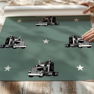 Semi Truck Star Wallpaper, Blue Green 70s Retro Grunge, Peel Stick Removable, Retro Rad Cool Kid Boys Room, Trucker Bro Cool Kid Jade Teal