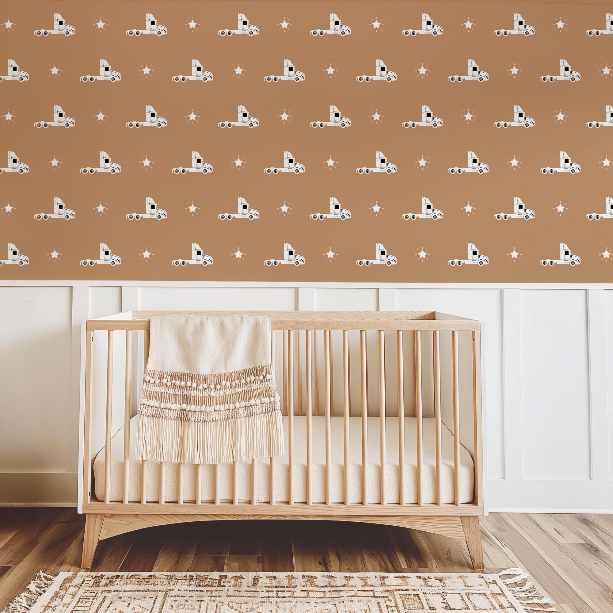 Tan Semi Truck Star Wallpaper, Neutral 70s Retro Grunge, Peel Stick Removable, Retro Rad Cool Kid Boys Room, Trucker Bro Cool Kid - Image 5