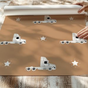 Tan Semi Truck Star Wallpaper, Neutral 70s Retro Grunge, Peel Stick Removable, Retro Rad Cool Kid Boys Room, Trucker Bro Cool Kid