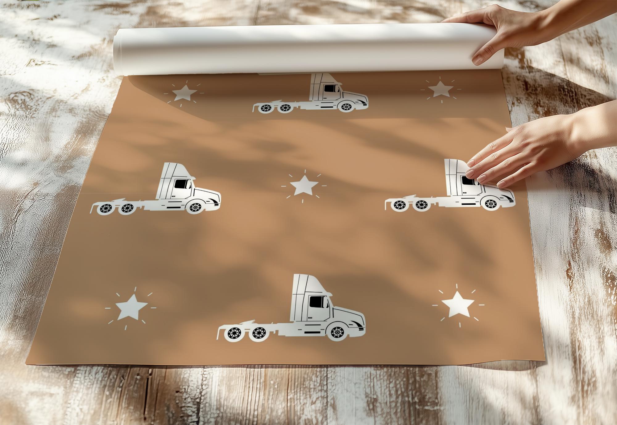 Tan Semi Truck Star Wallpaper, Neutral 70s Retro Grunge, Peel Stick Removable, Retro Rad Cool Kid Boys Room, Trucker Bro Cool Kid
