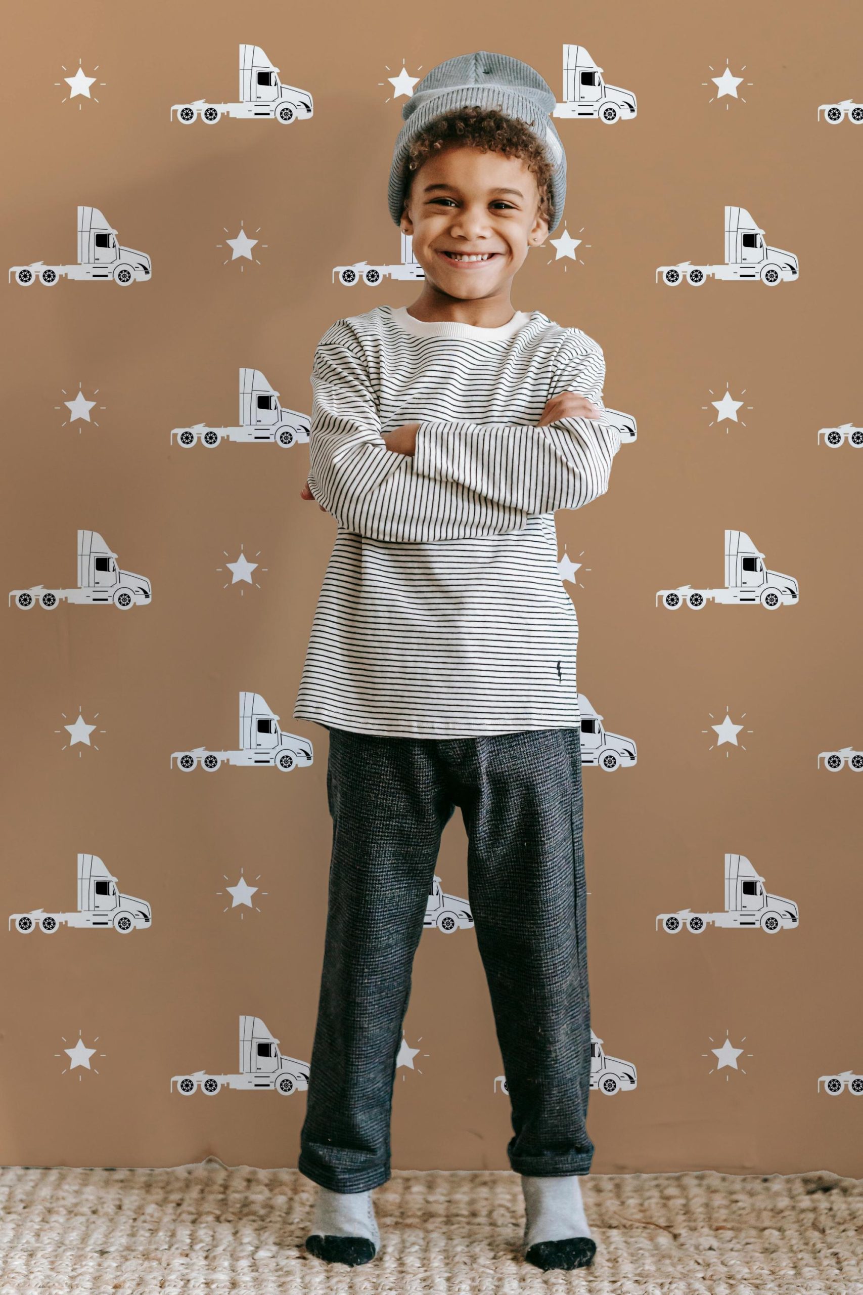 Tan Semi Truck Star Wallpaper, Neutral 70s Retro Grunge, Peel Stick Removable, Retro Rad Cool Kid Boys Room, Trucker Bro Cool Kid - Image 7