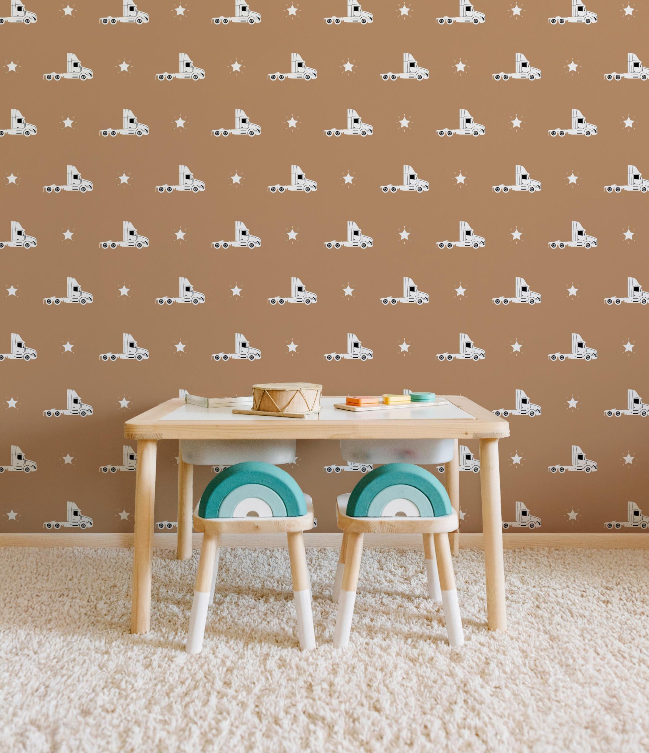 Tan Semi Truck Star Wallpaper, Neutral 70s Retro Grunge, Peel Stick Removable, Retro Rad Cool Kid Boys Room, Trucker Bro Cool Kid - Image 6