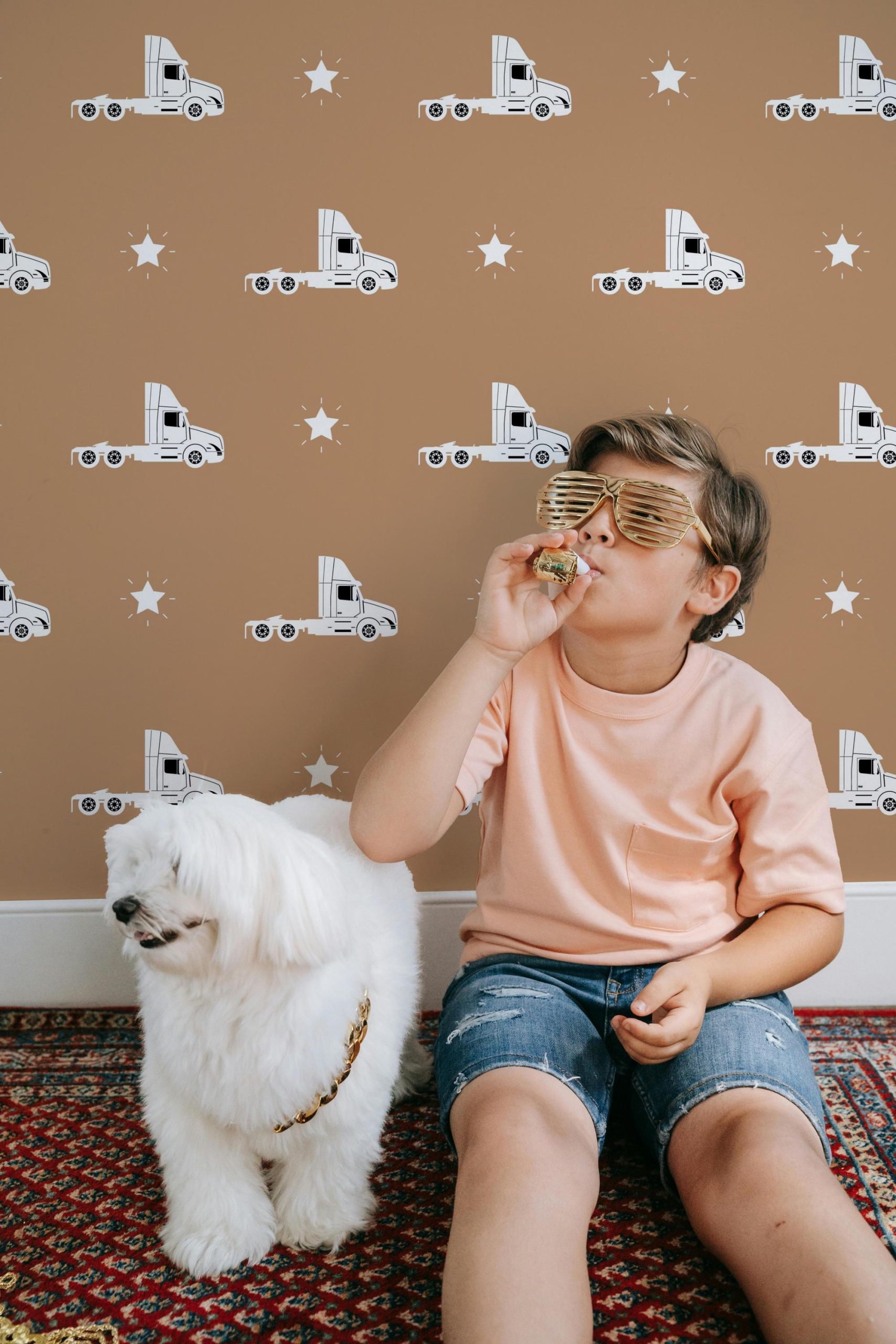 Tan Semi Truck Star Wallpaper, Neutral 70s Retro Grunge, Peel Stick Removable, Retro Rad Cool Kid Boys Room, Trucker Bro Cool Kid - Image 3