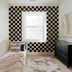 Black and Tan Checkered Wallpaper, Buffalo Check Peel and Stick, Modern Retro Wall Mural Teen Bedroom, Office, Playroom or Accent Wall Decor