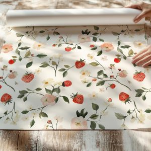 Strawberry Floral Vines Wallpaper, Peel Stick Removable Bedroom Nursery, Dainty Granny Chic Grandmillennial Coquette Cottage, Strawberries