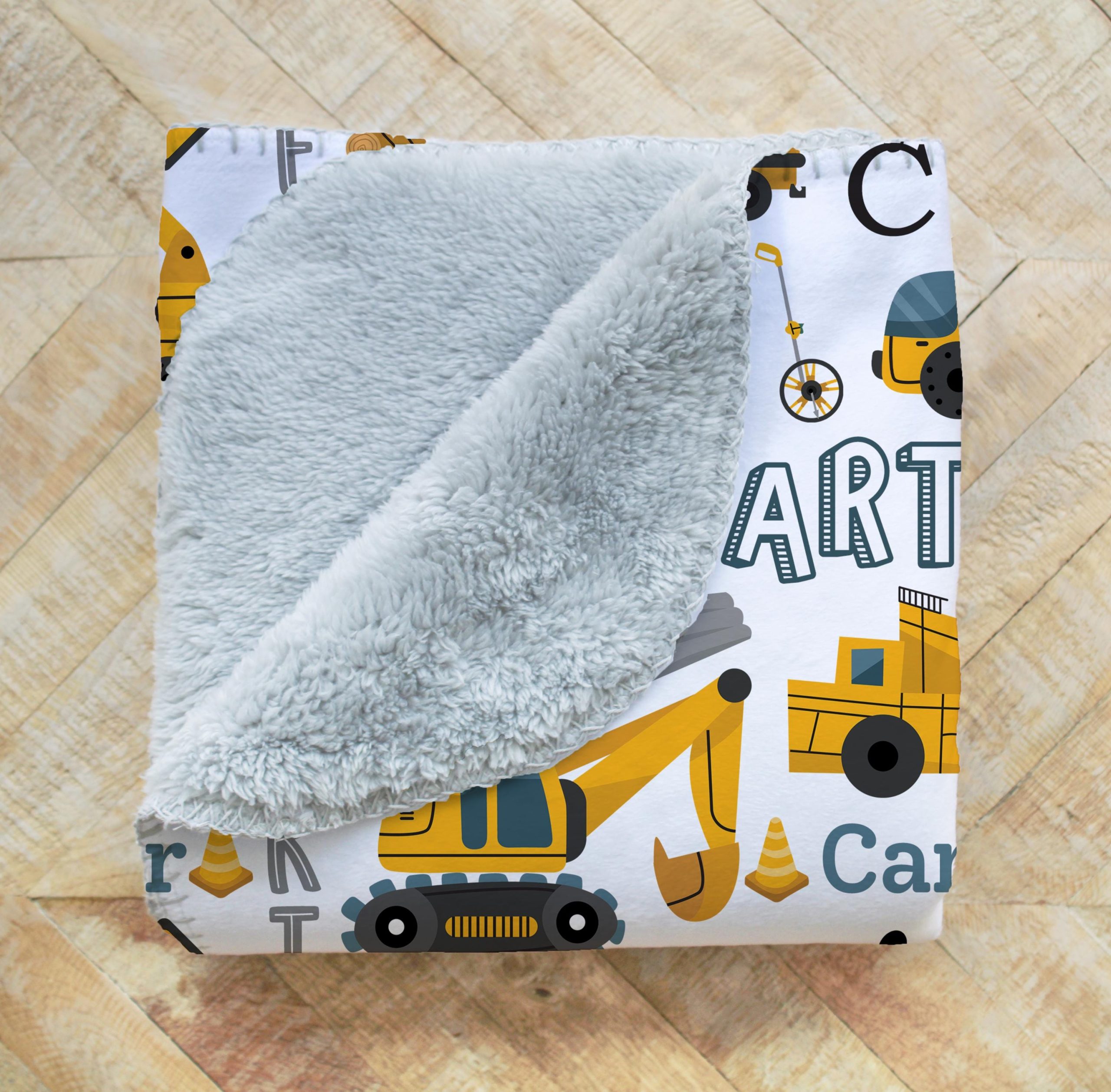 Construction Site Vehicles Blanket, Personalized Name Collage, Excavator Cement Mixer Dump Truck Crane, Gift for Boy, Minky or Sherpa - Image 6