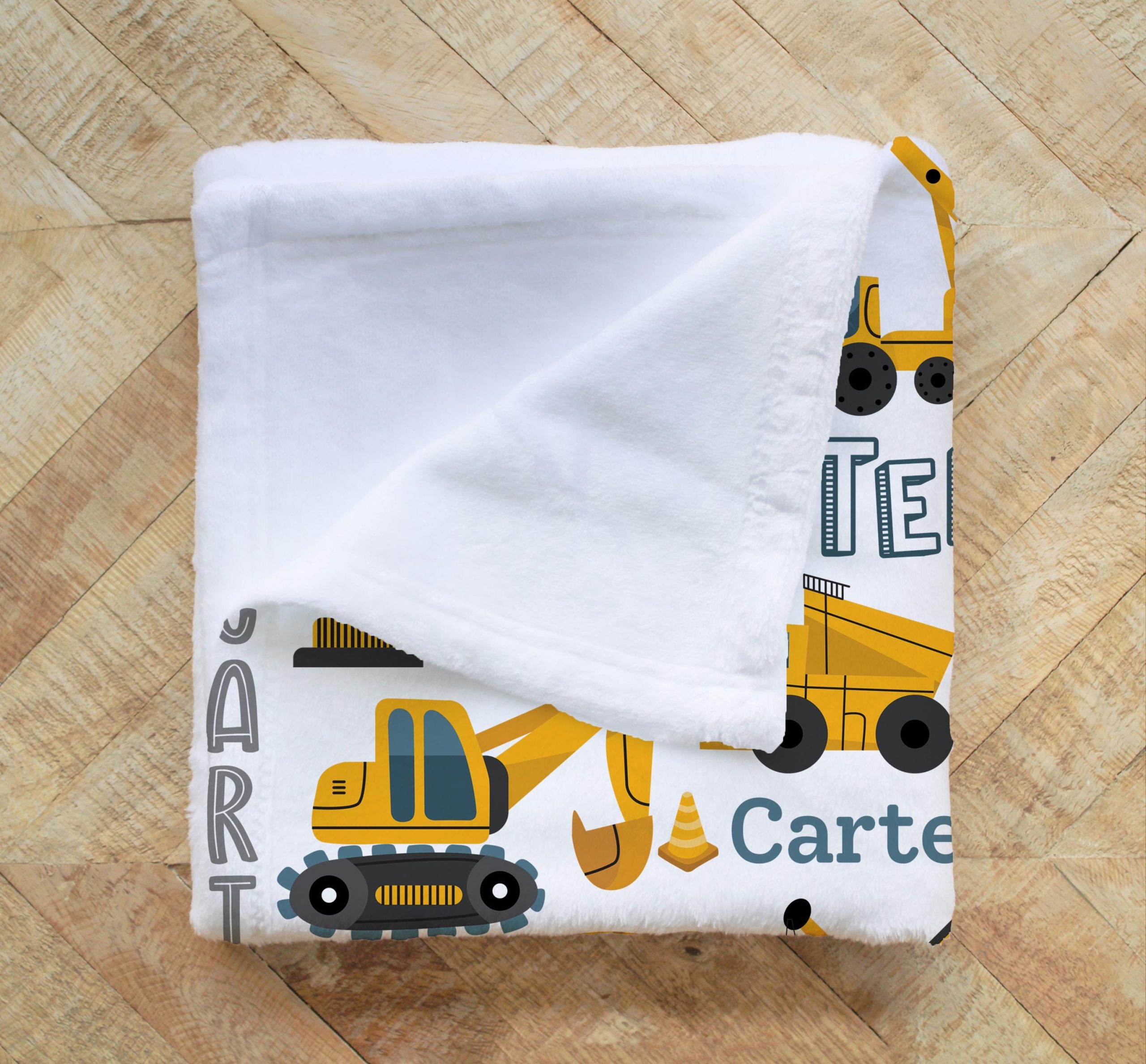 Construction Site Vehicles Blanket, Personalized Name Collage, Excavator Cement Mixer Dump Truck Crane, Gift for Boy, Minky or Sherpa - Image 4