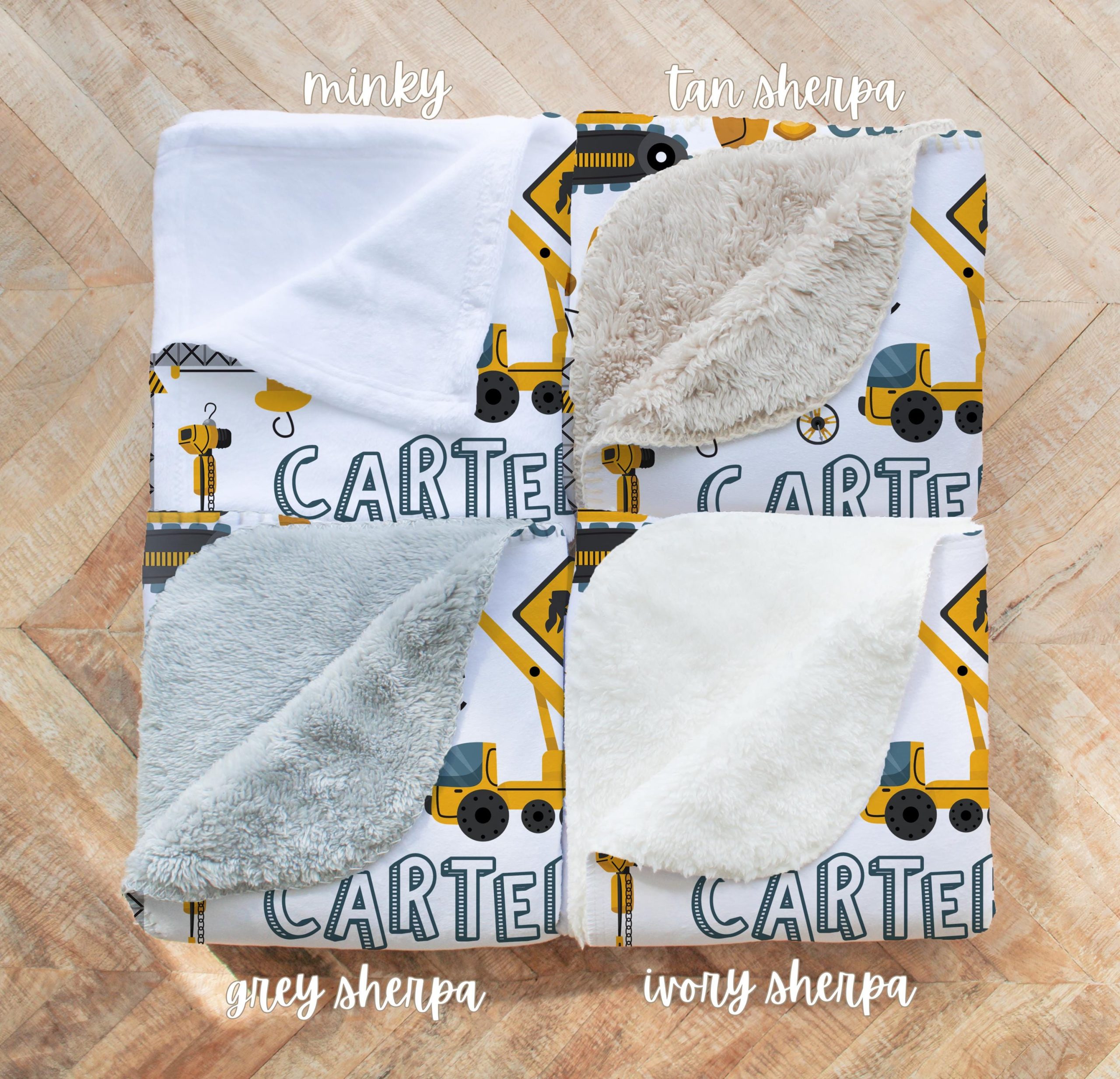 Construction Site Vehicles Blanket, Personalized Name Collage, Excavator Cement Mixer Dump Truck Crane, Gift for Boy, Minky or Sherpa - Image 3