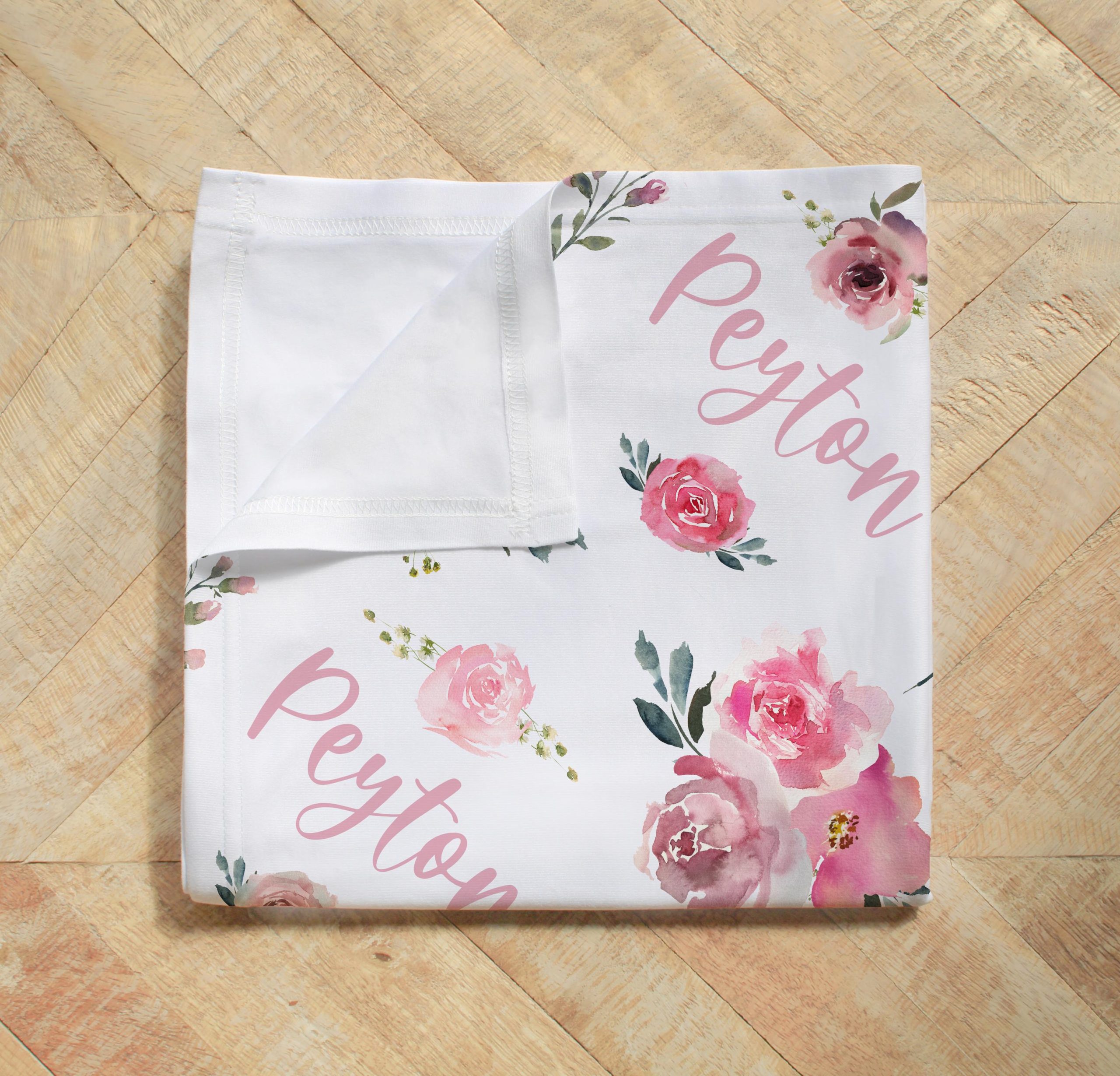 Swaddle Blanket Headband Hat Set Floral Pink Rose Personalized Baby Shower Gift Hospital Newborn Photos Prop Peyton Flower Large Coming Home - Image 5