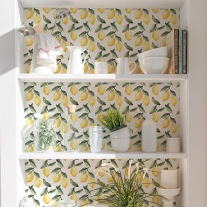 Vintage Lemon Wallpaper, Bright Simple Yellow Green, Kitchen Laundry Room Decor, Accent Wall, Peel and Stick Removable Traditional PrePasted