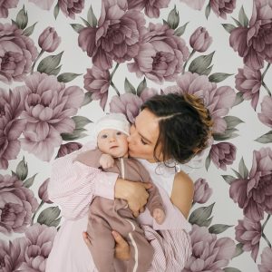 Deep Burgundy Purple Pink Floral Wallpaper, Large Scale Peel and Stick Removable, Unpasted Prepasted Traditional Option, Girl Nursery Mural