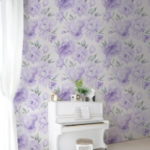 Purple Peonies Floral Wallpaper, Large Scale Peel and Stick Removable, Unpasted Prepasted Traditional Option, Lavender Girl Nursery Mural