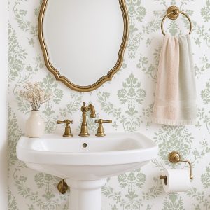 Fern Green Damask Wallpaper: Victorian Peel and Stick or Traditional Wall Mural; Grandmillennial Cottagecore Decor, Ornate Vintage Victorian