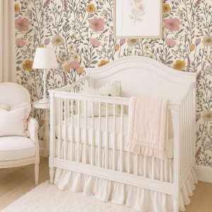 Romantic Pink Wildflower Garden Floral Wallpaper, Peel and Stick or Traditional, Cottagecore Botanical Cute Boho Nursery, Romantic Garden