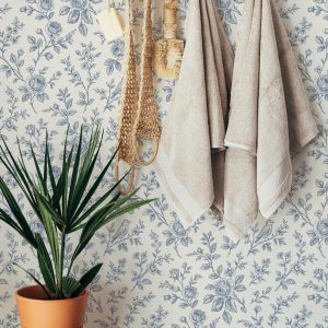 Blue Floral Wallpaper with Birds, Vintage Botanical Peel and Stick or Traditional Wall Mural, Chinoiserie Toile Nursery Wallpaper