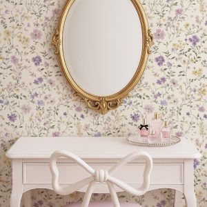 Vintage Purple Floral Wallpaper Peel and Stick, Romantic Cottagecore Wall Mural for Bedroom, Nursery, or Vanity Space