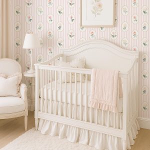 Victorian Floral Cameo Wallpaper Peel and Stick, Coquette Striped Pink Wall Mural for Nursery, Bedroom or Vanity, Removable Wallpaper