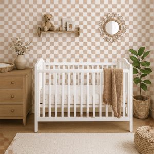 Tan Watercolor Checkered Wallpaper, Neutral Peel and Stick Wall Mural, Modern Farmhouse or Scandinavian Nursery Decor, Gingham Grid Wall