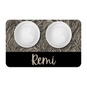 Black and Tan Leaf Design Pet Placemat, Personalized Dog Cat Food Water Bowl Mat, New Puppy Supplies, Pet Feeding Station, Boy Girl Dog Gift