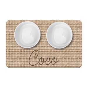 Rattan Pattern Pet Placemat, Personalized Dog Cat Food Water Bowl Mat, New Puppy Supplies, Light Woven Pattern, Tropical Island Vibes