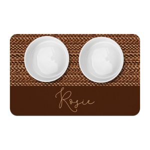 Woven Rattan Look Pet Placemat, Personalized Dog Cat Food Water Bowl Mat, New Puppy Supplies, Boho Style Feeding Station, Boy Girl Dog Gift