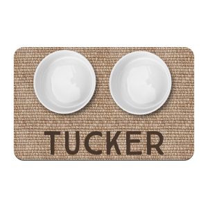 Woven Basket Pattern Pet Placemat, Personalized Dog Cat Food Water Bowl Mat, New Puppy Supplies, Light Rattan Pattern, Neutral Pet Decor