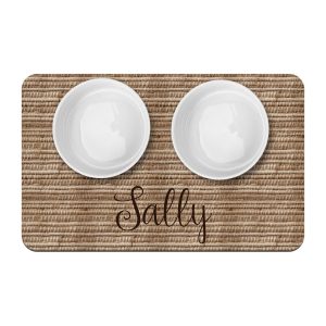 Neutral Rattan Pattern Pet Placemat, Personalized Dog Cat Food Water Bowl Mat, New Puppy Supplies, Light Woven Pattern, Natural Boho Look