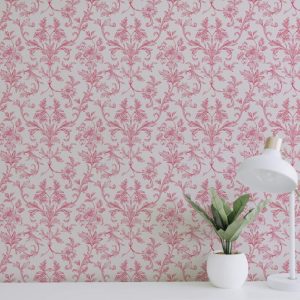 Elegant Pink Toile Botanical Floral Wallpaper, Coquette Grandmillennial Chic, Peel and Stick or Traditional