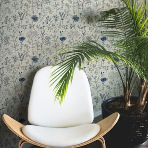 Elegant Blue Vintage Botanical Wallpaper, Romantic Garden Floral Wallpaper, Peel and Stick or Traditional, Cottagecore Botanical Cute Boho