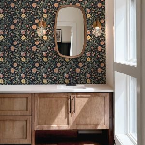 Elegant Blossom Vintage Floral Wallpaper, Black Background Floral Vine Botanical Pattern, Peel and Stick Removable, Unpasted Traditional