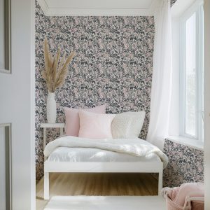 Romantic Grey Lavender Floral Vine Wallpaper, Soft Elegant Vintage Vine, Peel and Stick Removable, Unpasted Traditional