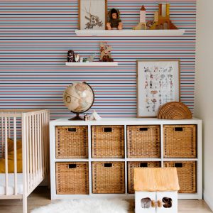 Nautical Stripe Wallpaper, Red, Navy, Light Blue and White Stripes, Peel Stick Removable, Baby Nursery Decor Bedroom, Beachy Patriotic