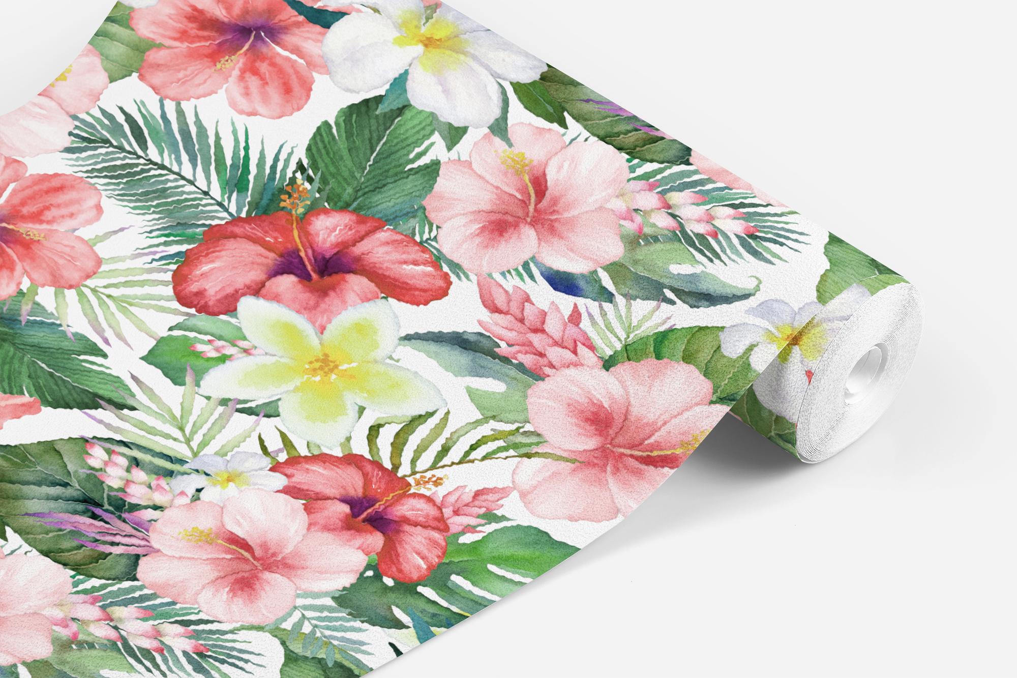 Tropical Hibiscus Red Pink Floral Wallpaper, Beachy Palm Coastal, Vintage Tropical Island Vibe, Lush Botanical Print - Image 11