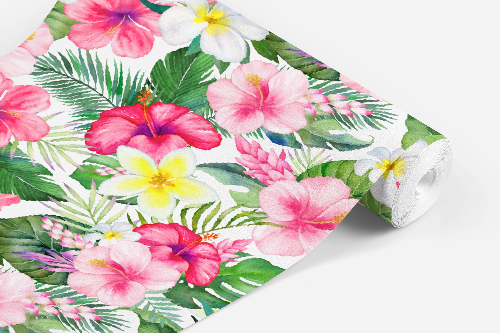 Tropical Hibiscus Pink Floral Wallpaper, Beachy Palm Coastal, Bright Tropical Island Vibe, Lush Botanical Print - Image 8