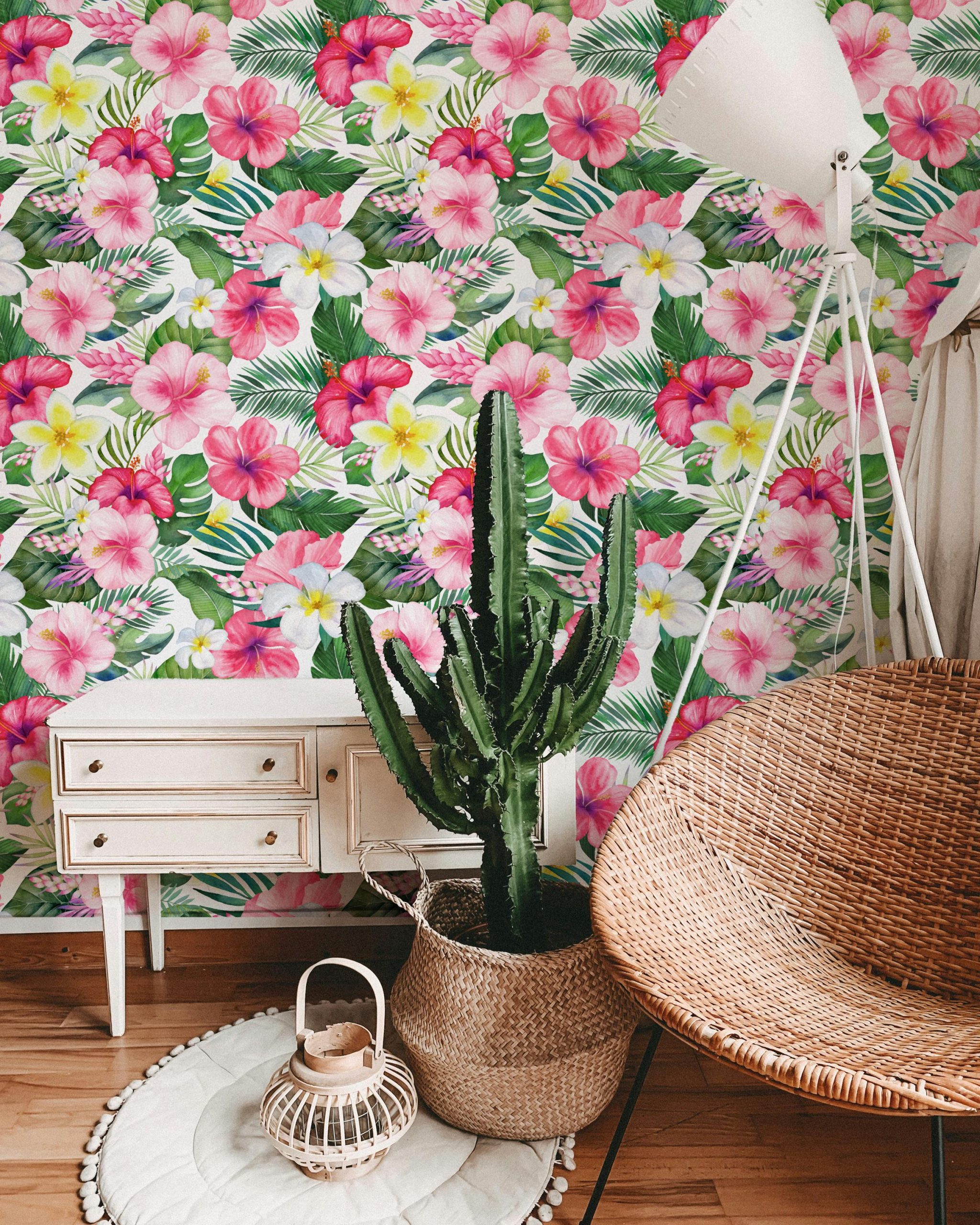 Tropical Hibiscus Pink Floral Wallpaper, Beachy Palm Coastal, Bright Tropical Island Vibe, Lush Botanical Print - Image 5