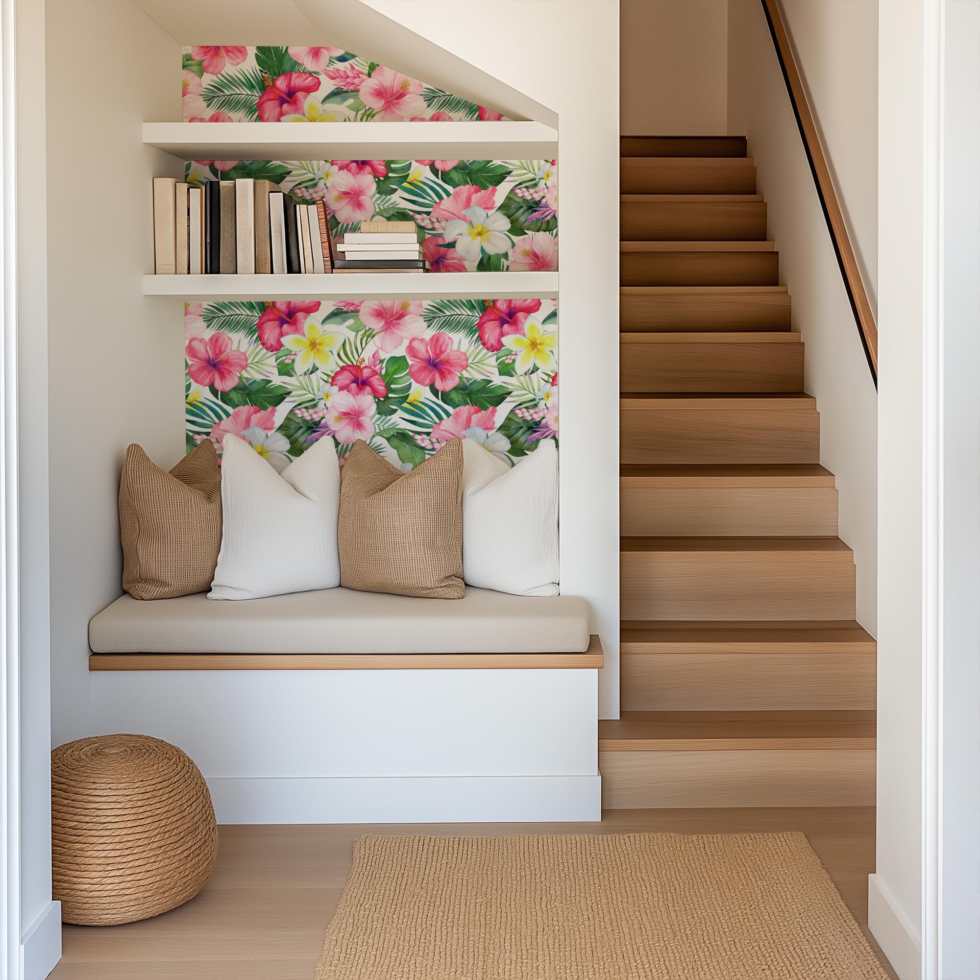 Tropical Hibiscus Pink Floral Wallpaper, Beachy Palm Coastal, Bright Tropical Island Vibe, Lush Botanical Print - Image 15