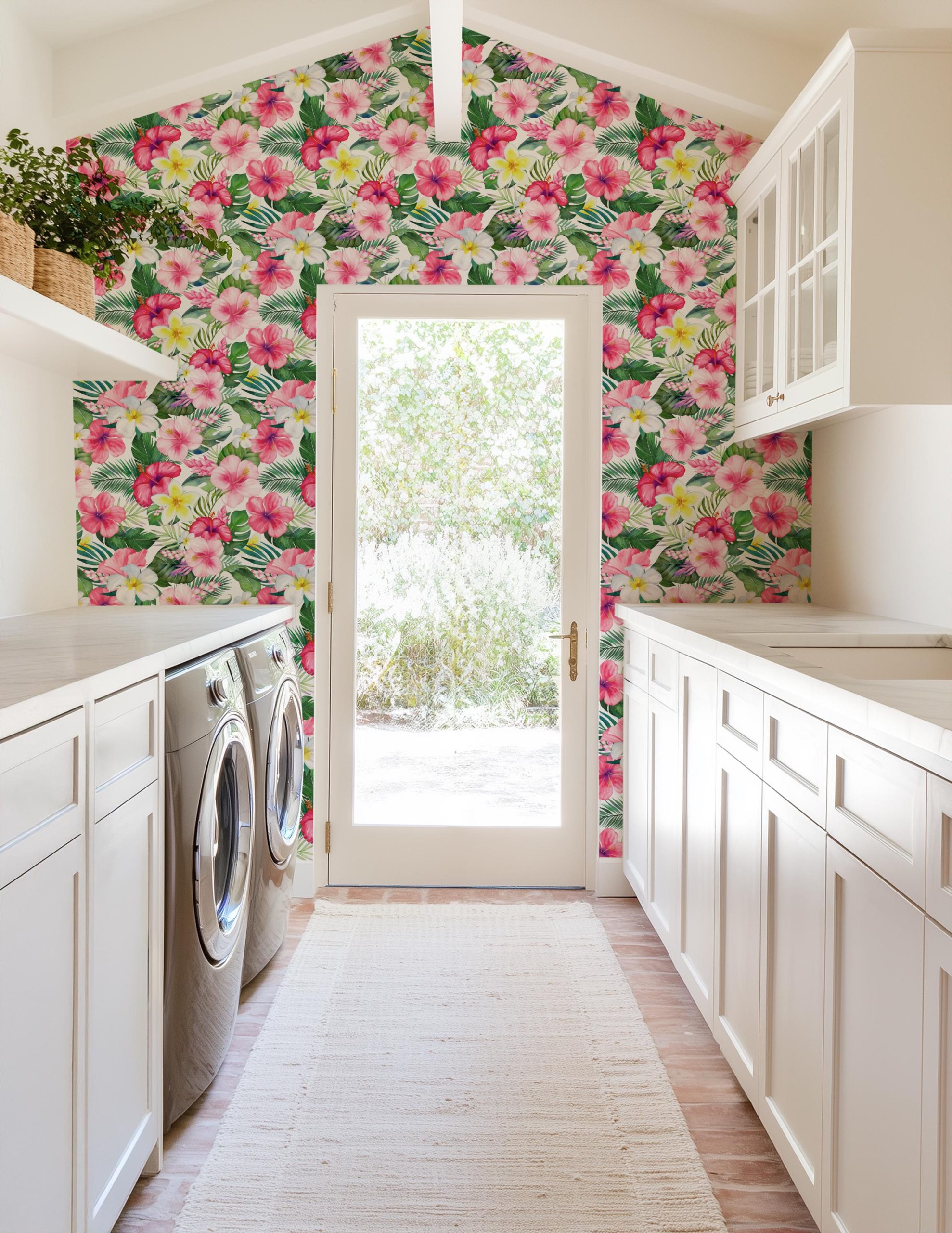 Tropical Hibiscus Pink Floral Wallpaper, Beachy Palm Coastal, Bright Tropical Island Vibe, Lush Botanical Print - Image 12