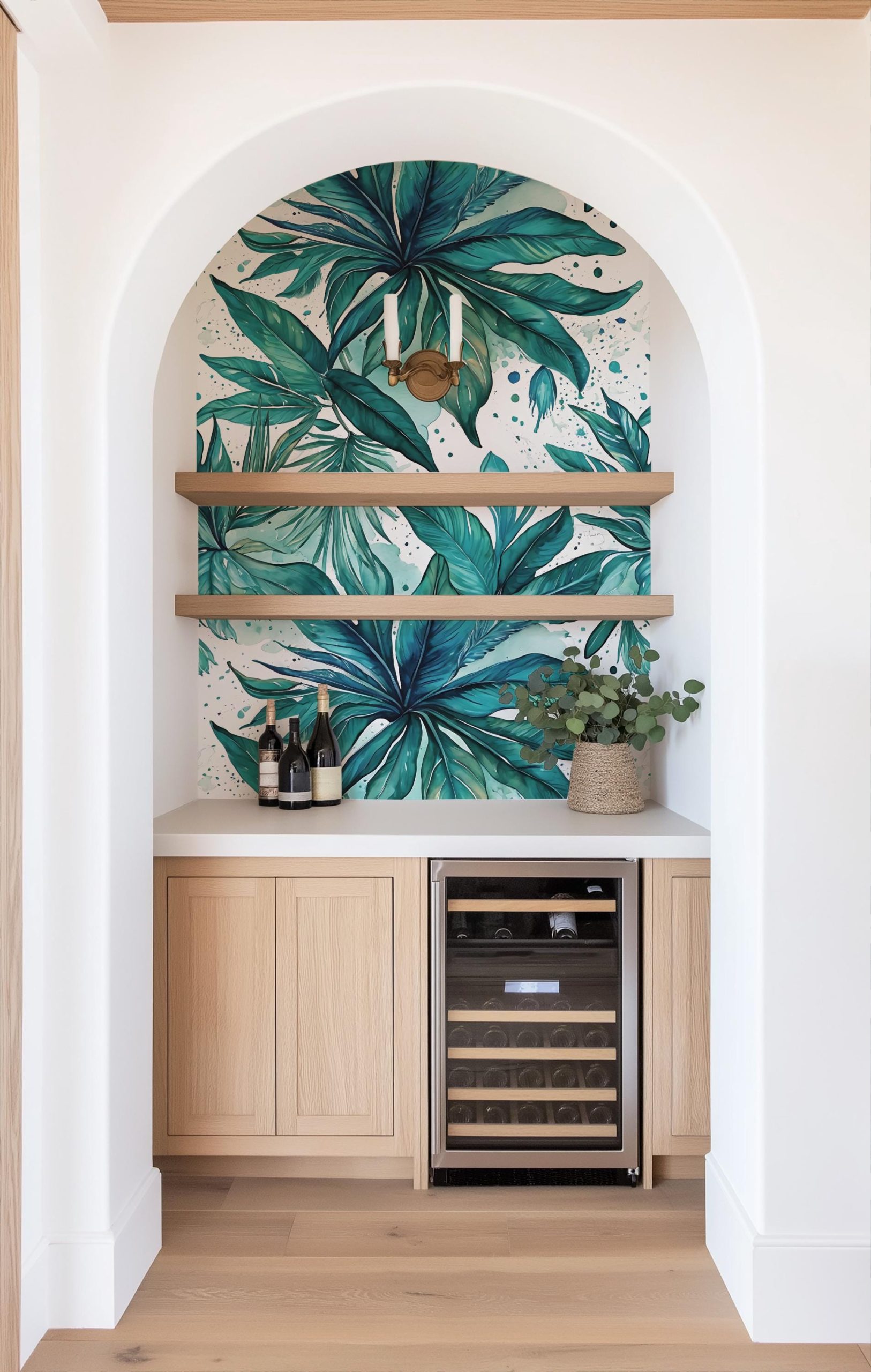 Tropical Palm Leaf Abstract Wallpaper, Blue Teal Green, Home Decor, Coastal Beachy, Accent Wall, Peel and Stick Removable, Traditional - Image 14