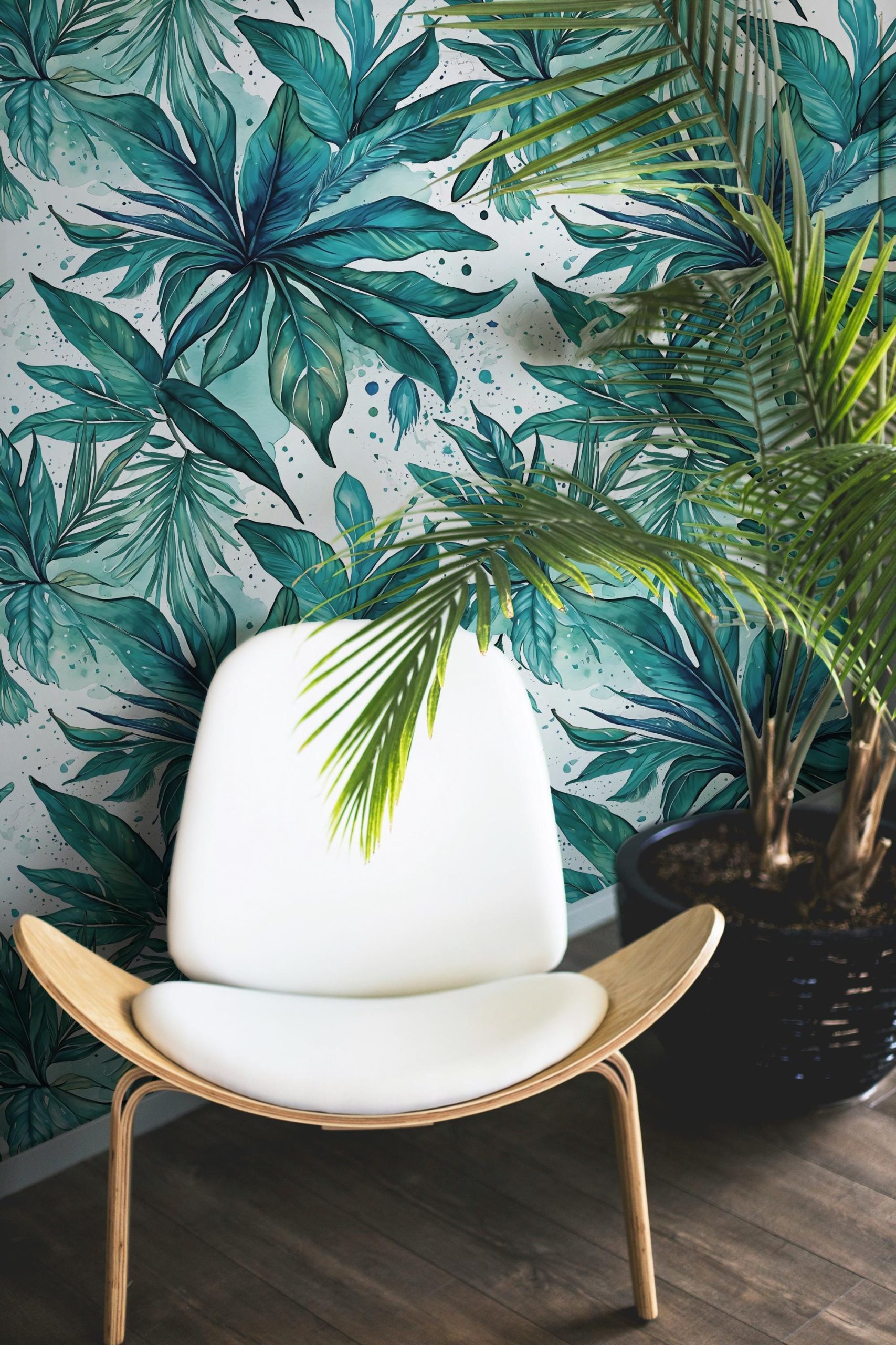 Tropical Palm Leaf Abstract Wallpaper, Blue Teal Green, Home Decor, Coastal Beachy, Accent Wall, Peel and Stick Removable, Traditional - Image 6