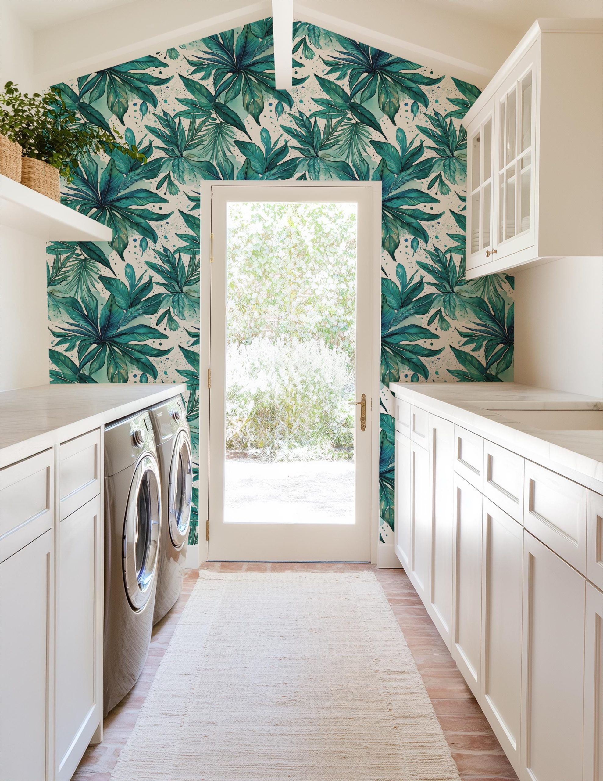 Tropical Palm Leaf Abstract Wallpaper, Blue Teal Green, Home Decor, Coastal Beachy, Accent Wall, Peel and Stick Removable, Traditional - Image 16