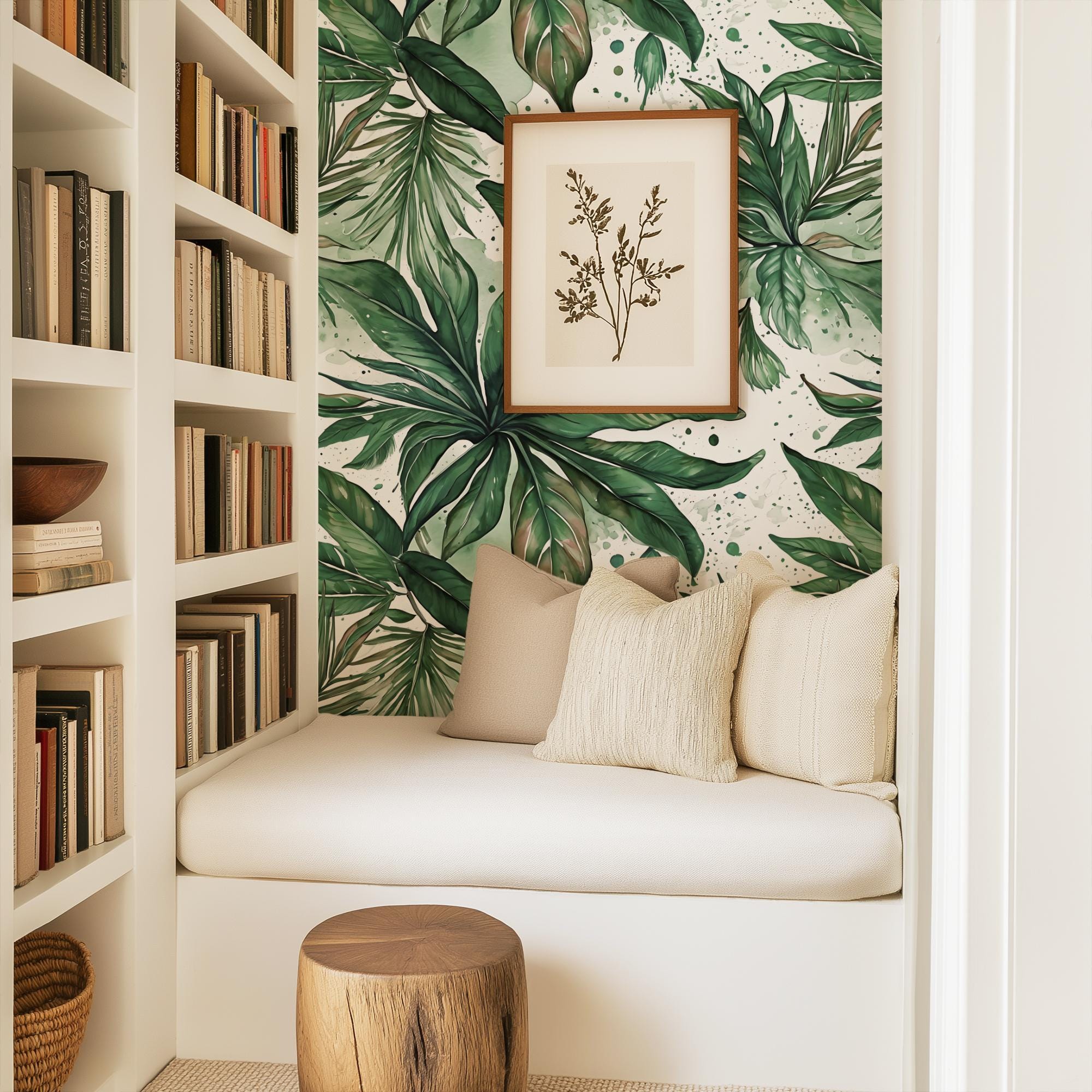 Tropical Green Palm Leaf Abstract Wallpaper, Home Decor, Coastal Beachy, Accent Wall, Peel and Stick Removable, Traditional - Image 14