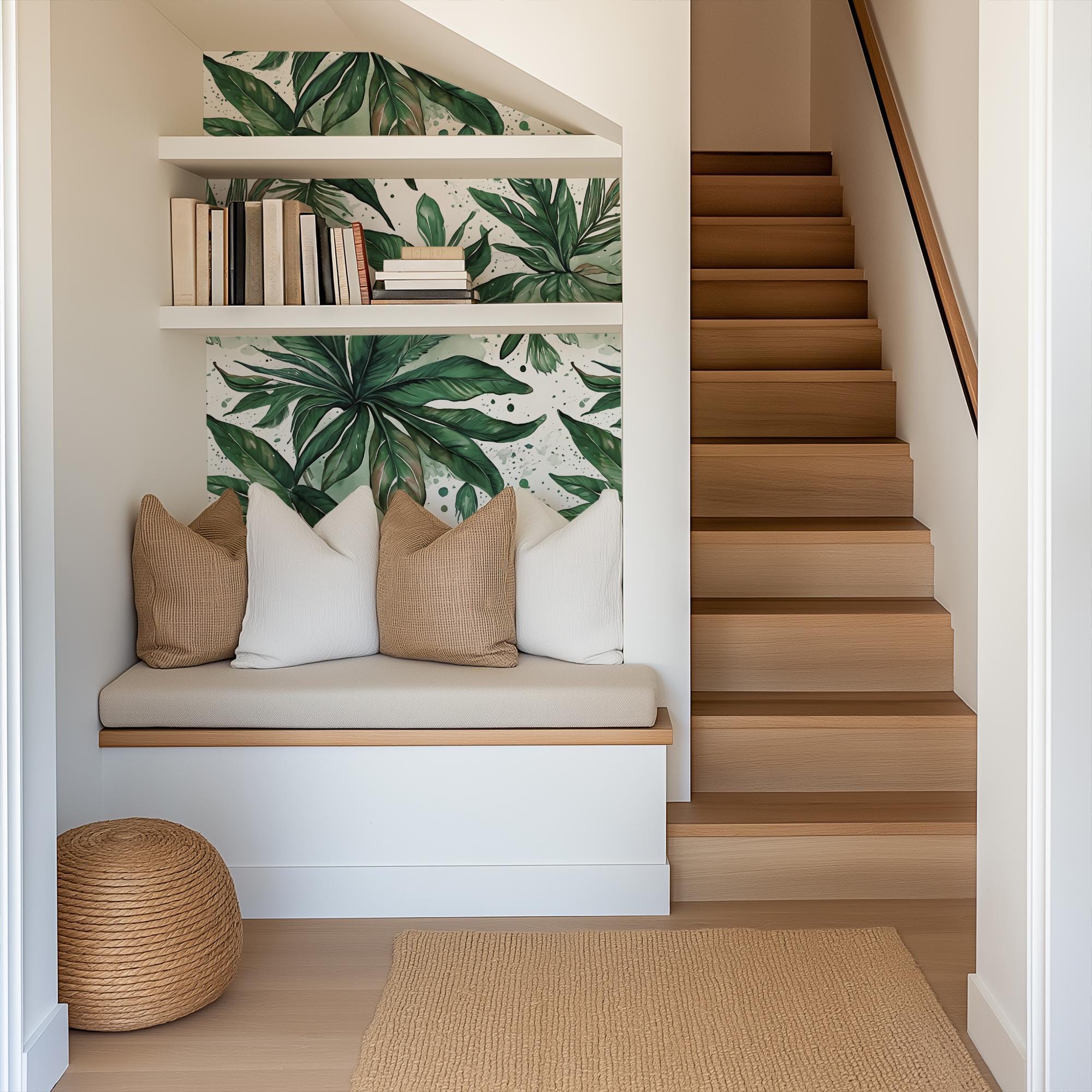 Tropical Green Palm Leaf Abstract Wallpaper, Home Decor, Coastal Beachy, Accent Wall, Peel and Stick Removable, Traditional - Image 8