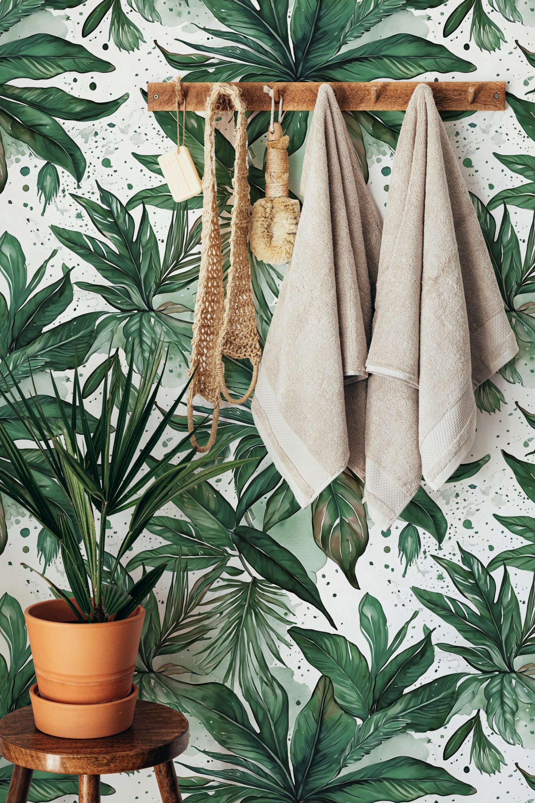 Tropical Green Palm Leaf Abstract Wallpaper, Home Decor, Coastal Beachy, Accent Wall, Peel and Stick Removable, Traditional - Image 4