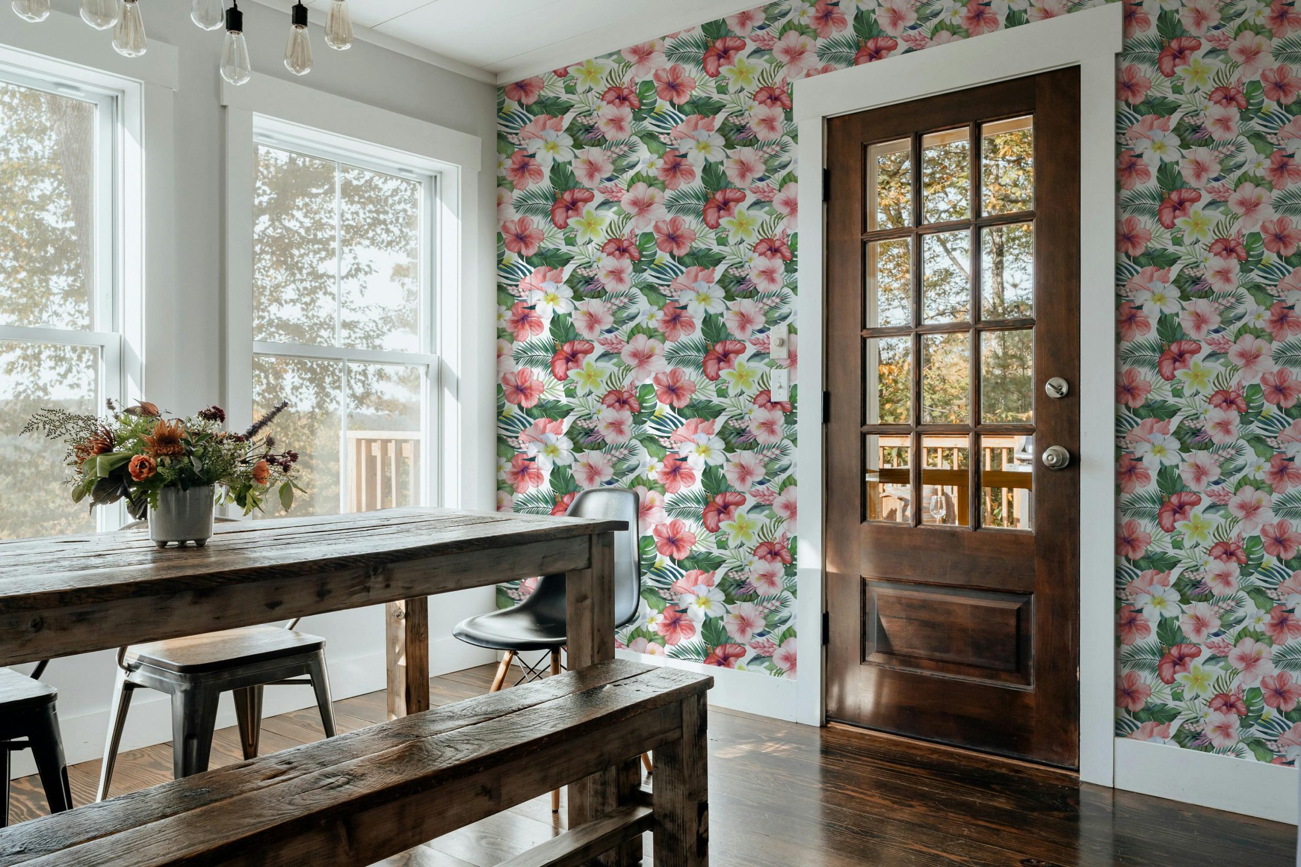 Tropical Hibiscus Red Pink Floral Wallpaper, Beachy Palm Coastal, Vintage Tropical Island Vibe, Lush Botanical Print - Image 17