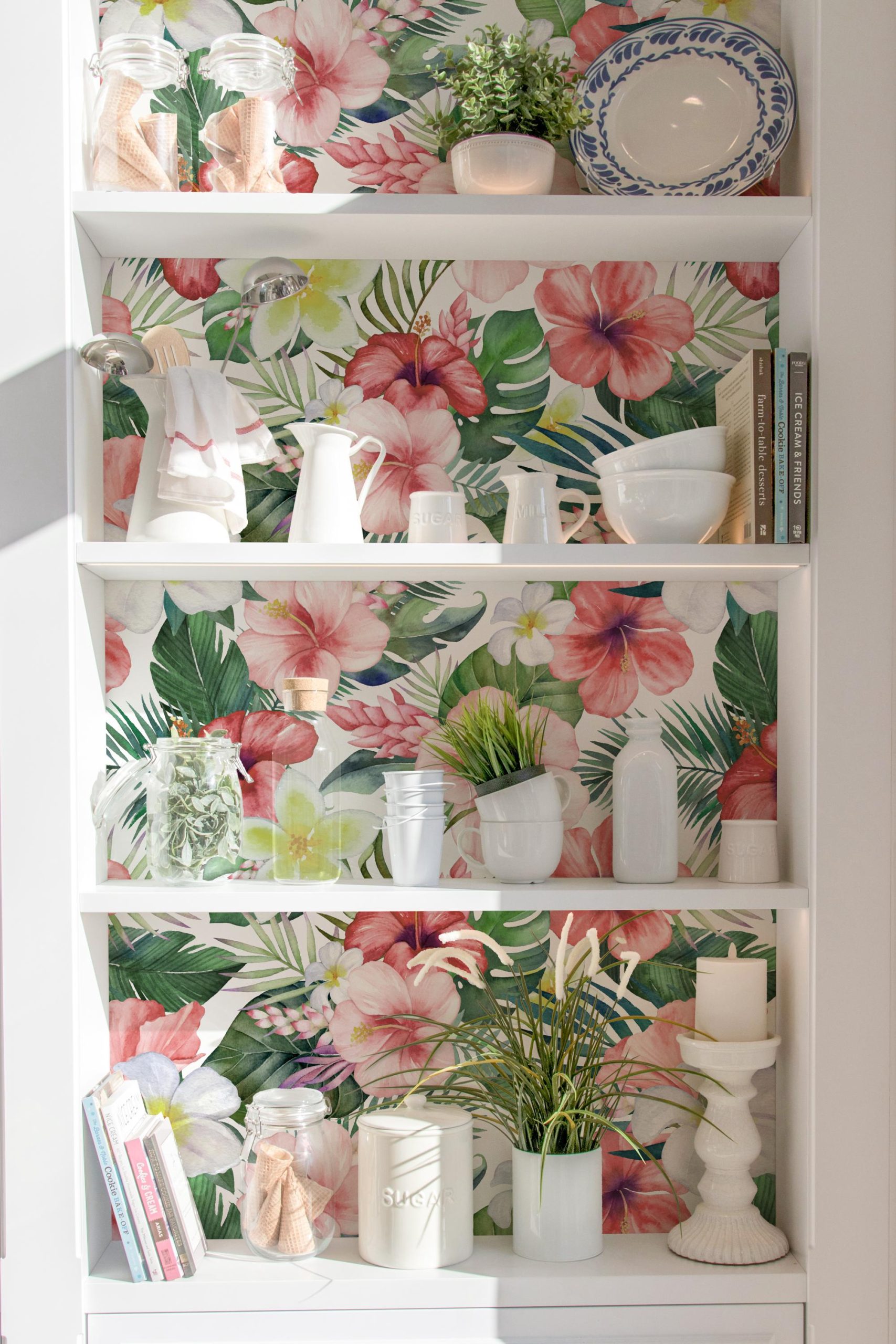 Tropical Hibiscus Red Pink Floral Wallpaper, Beachy Palm Coastal, Vintage Tropical Island Vibe, Lush Botanical Print - Image 7
