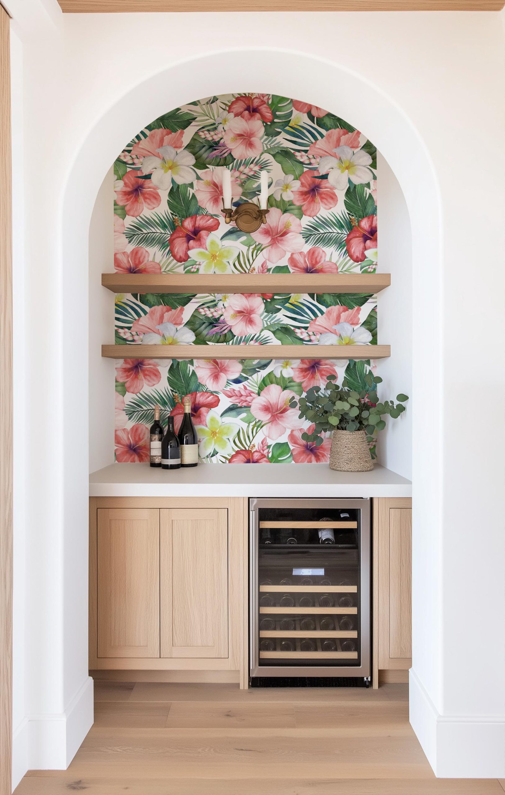 Tropical Hibiscus Red Pink Floral Wallpaper, Beachy Palm Coastal, Vintage Tropical Island Vibe, Lush Botanical Print - Image 13