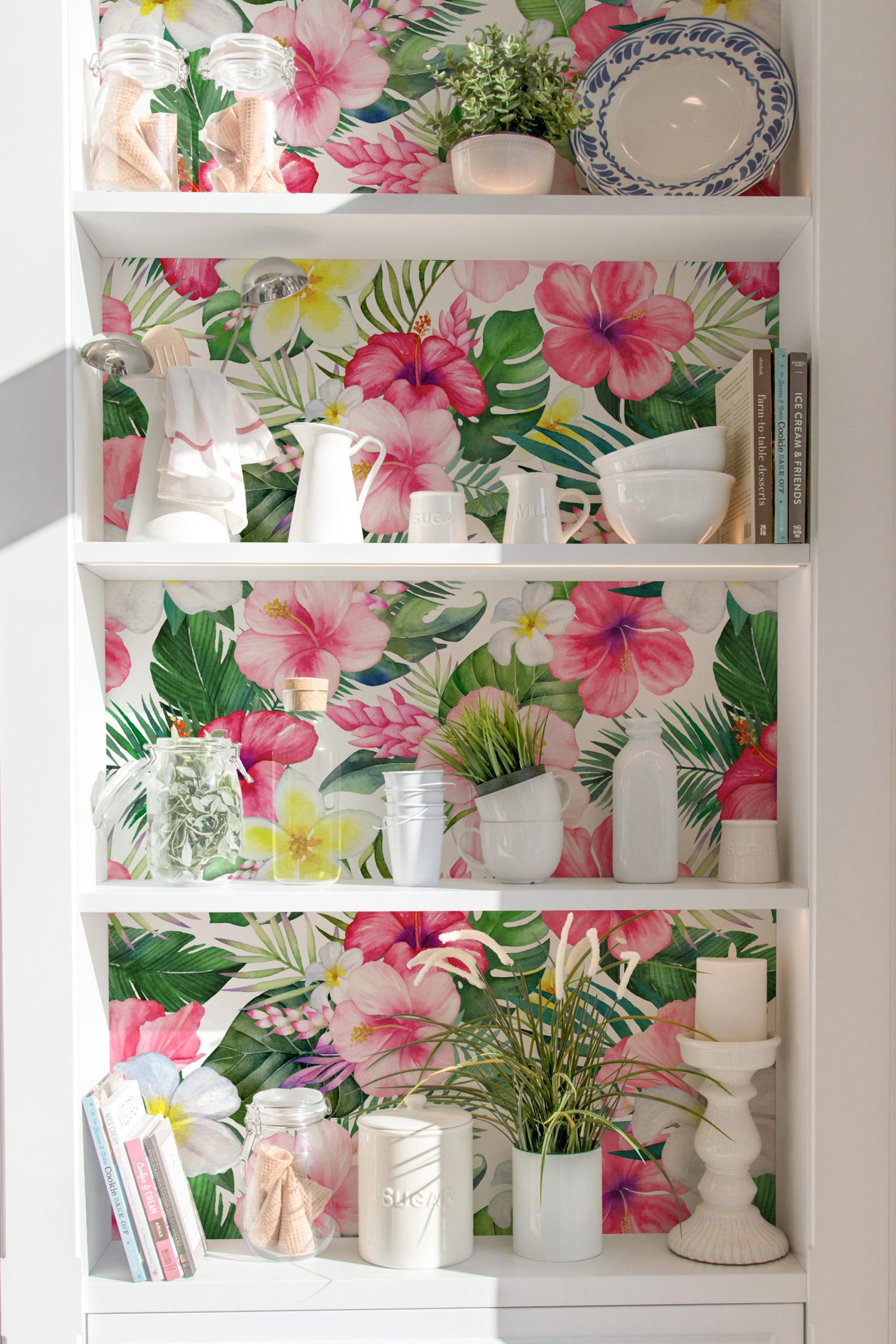 Tropical Hibiscus Pink Floral Wallpaper, Beachy Palm Coastal, Bright Tropical Island Vibe, Lush Botanical Print - Image 4