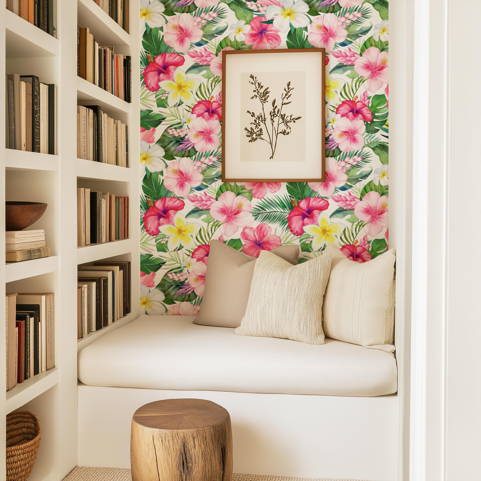 Tropical Hibiscus Pink Floral Wallpaper, Beachy Palm Coastal, Bright Tropical Island Vibe, Lush Botanical Print - Image 11