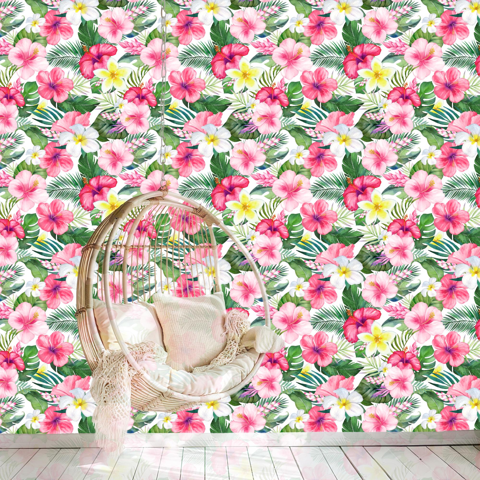 Tropical Hibiscus Pink Floral Wallpaper, Beachy Palm Coastal, Bright Tropical Island Vibe, Lush Botanical Print - Image 10