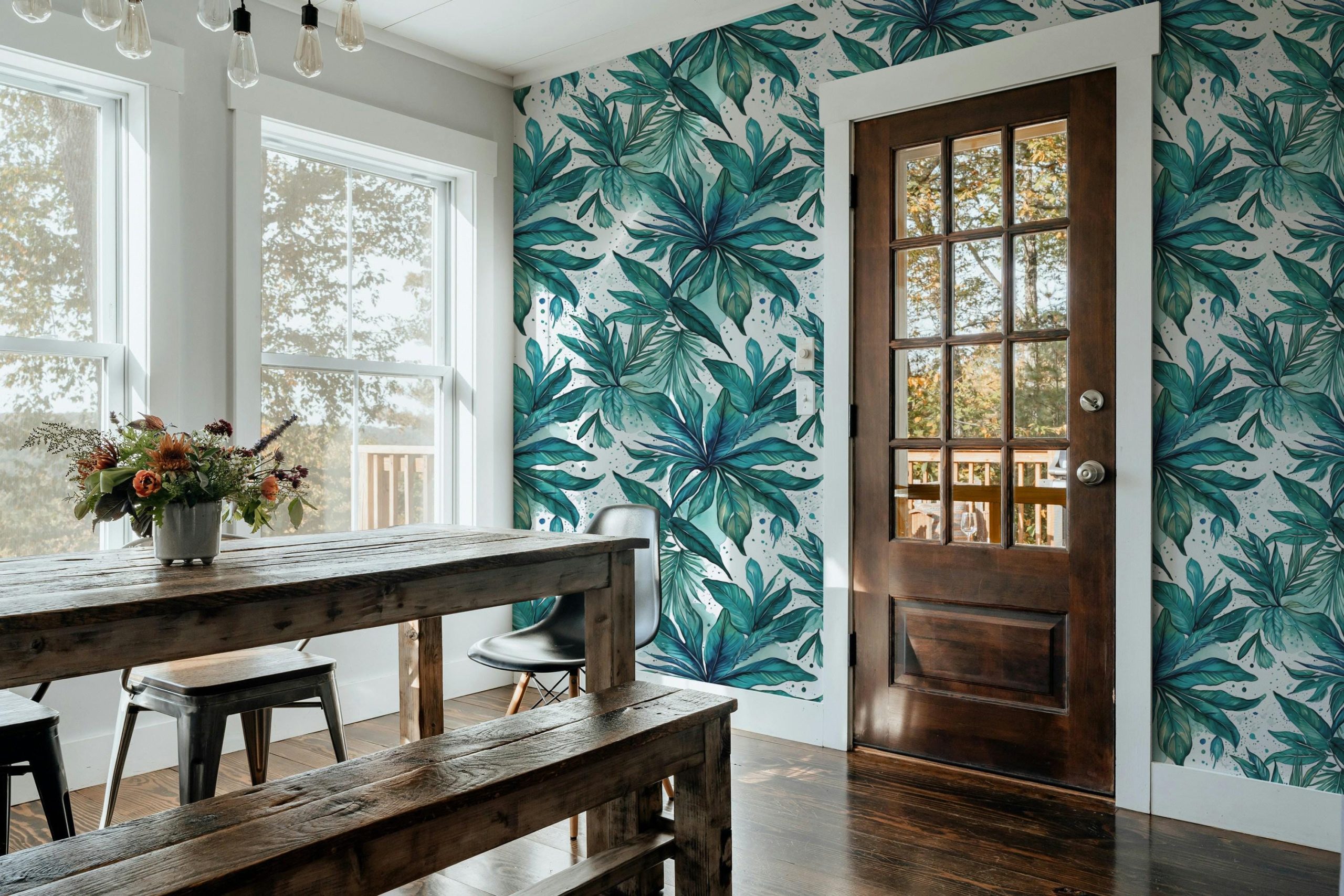 Tropical Palm Leaf Abstract Wallpaper, Blue Teal Green, Home Decor, Coastal Beachy, Accent Wall, Peel and Stick Removable, Traditional - Image 10